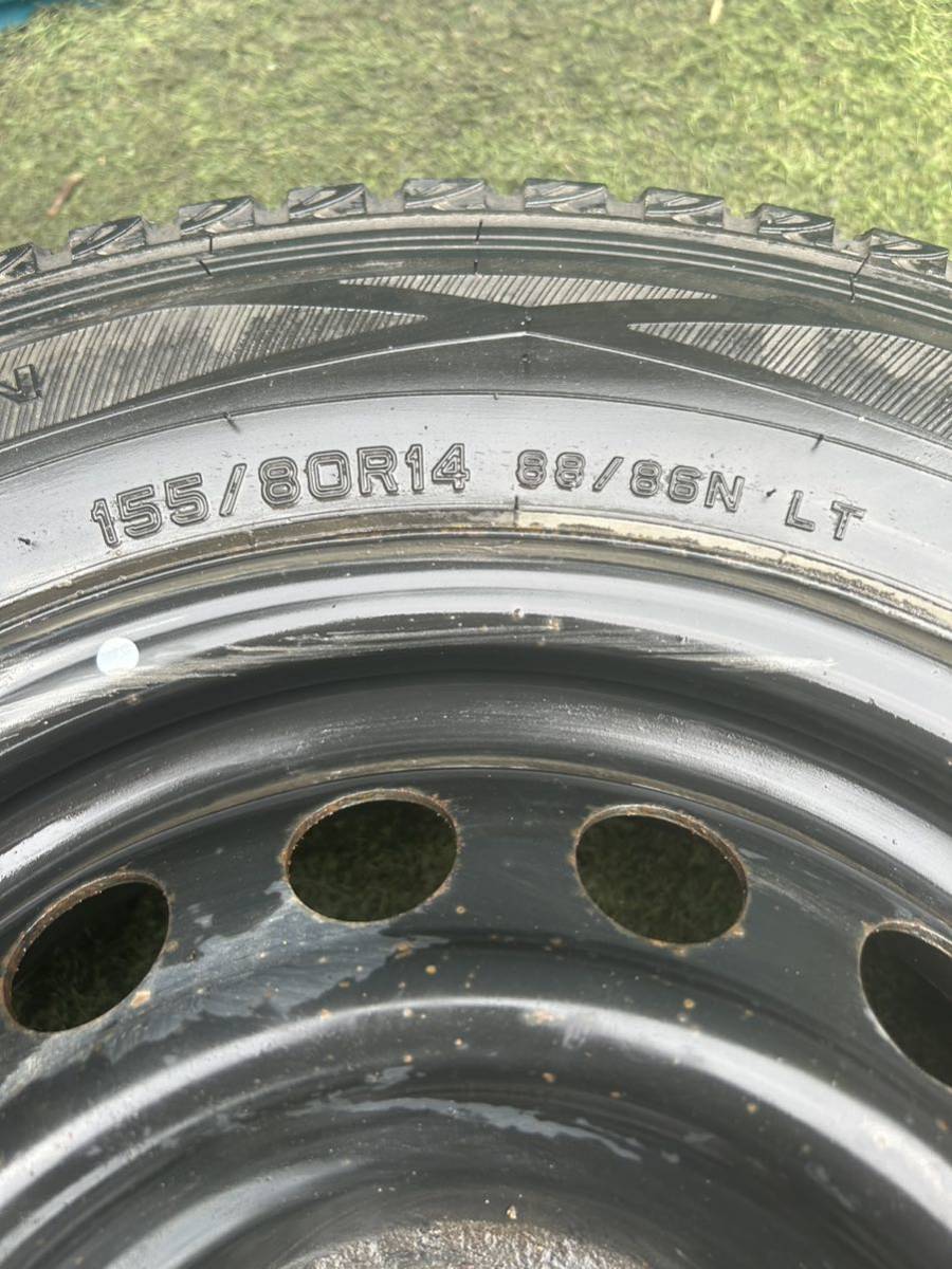 155/80R14 88/86N LT DUNLOP スタッドレス4本セット　鉄チンホイール付き_画像9