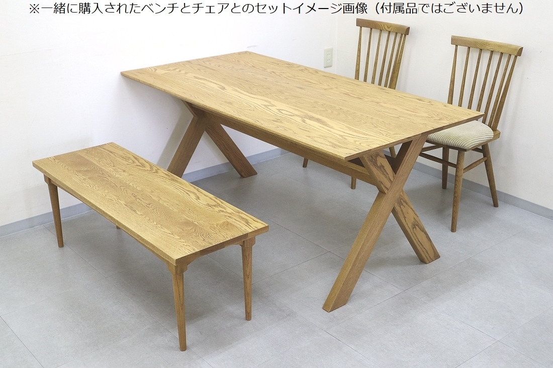 ◆展示品/美品◆綺麗な板目 オーク 無垢材 ダイニングテーブル 13.2万◆4人用 X脚◆検：飛騨家具 木馬舎 無印 ウニコ モモナチュラル_画像9