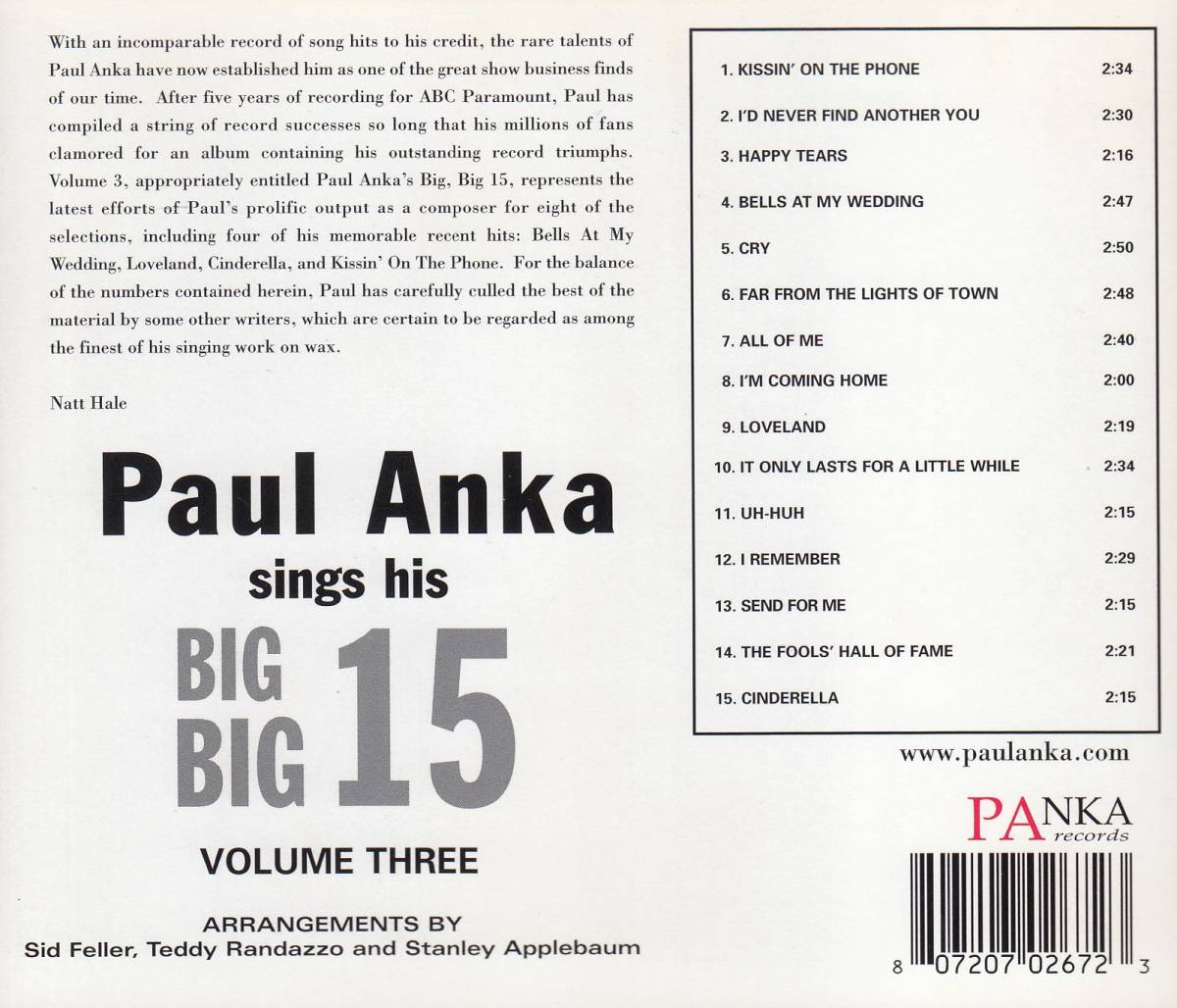 輸 ポール・アンカ Paul Anka Paul Anka Sings His Big Big Big 15 Vol.3◆規格番号■PANKA RECORDS-0019◆送料無料■即決●交渉有_画像2