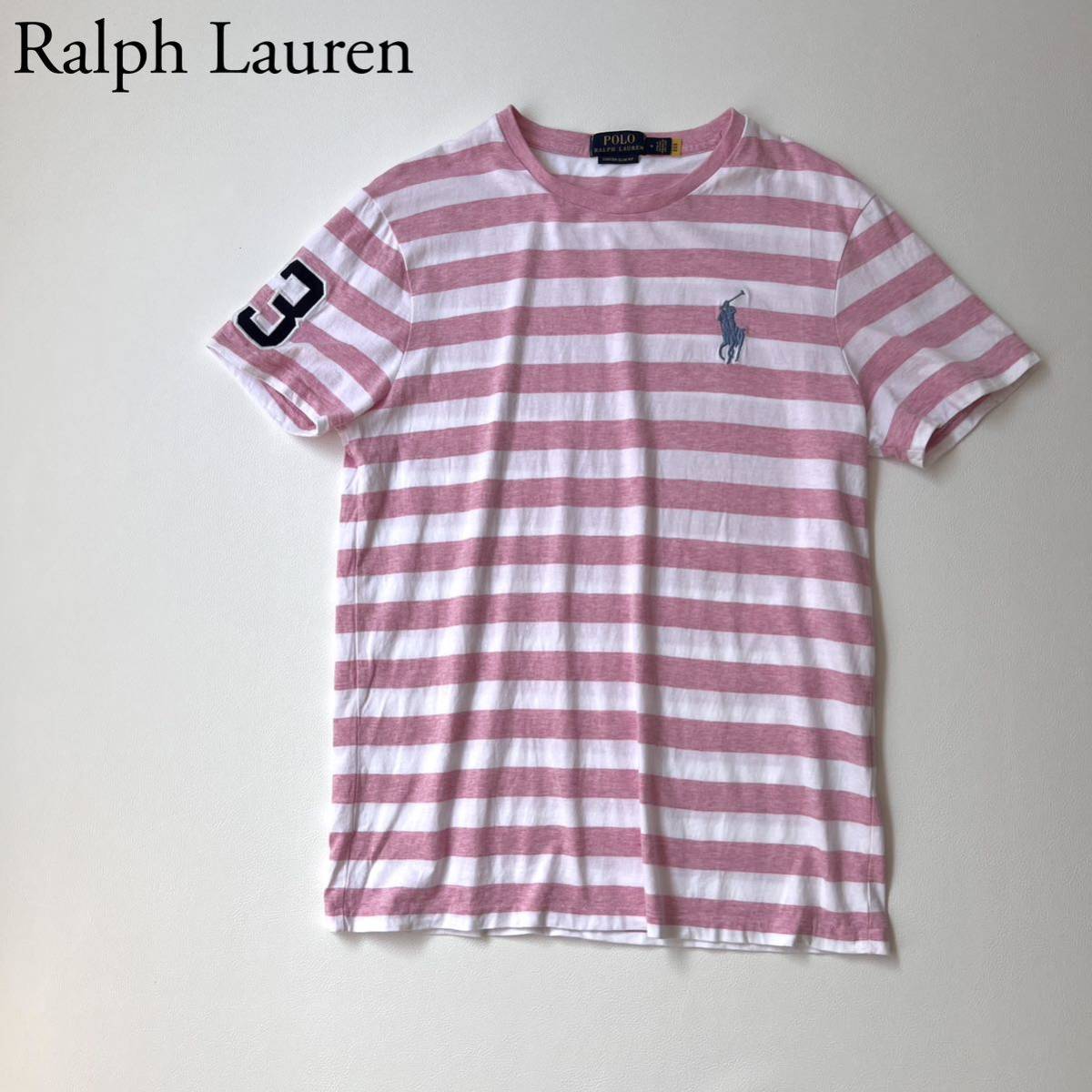 POLO RALPH LAUREN ポロラルフローレン Tシャツ　半袖 CUSTOM SLIM FIT トップス　カットソー　ボーダー ロゴ刺繍　ポニー　メンズ