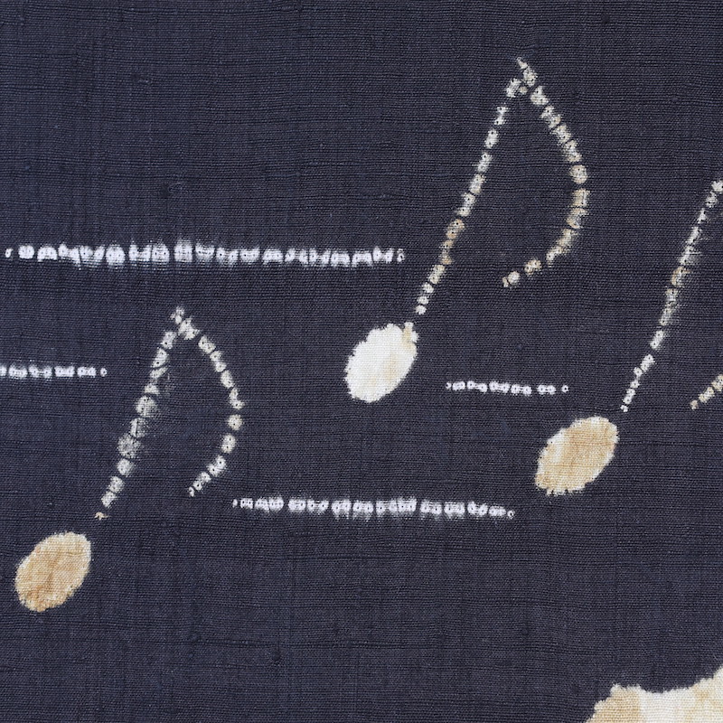 袋帯　赤城紬　黒　茶　縫いとり絞り　チェロ　音符　フルート /1423_画像4