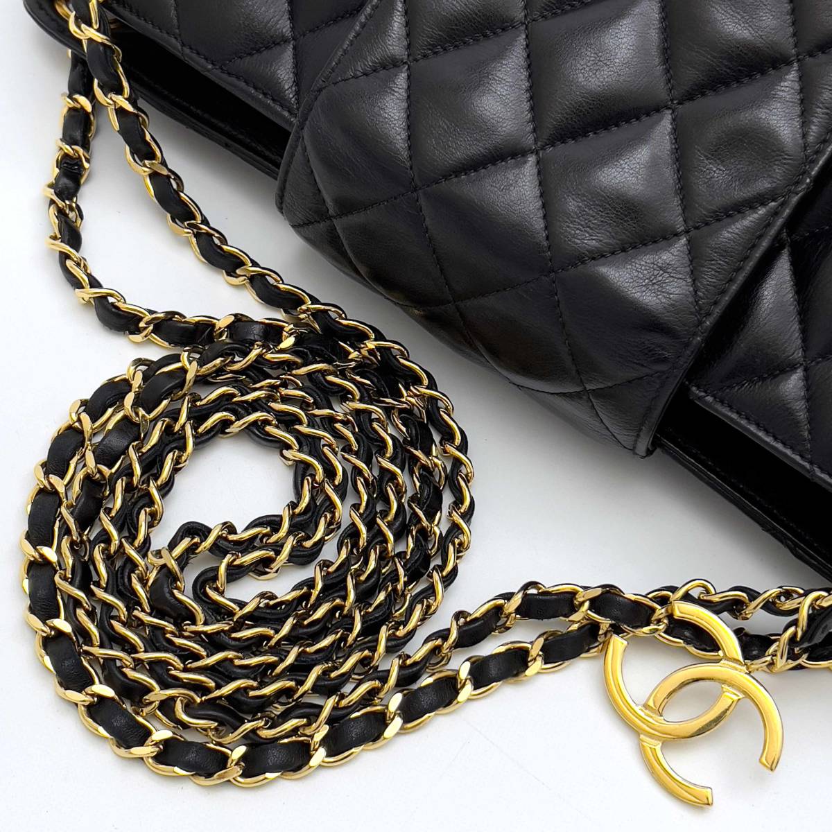 a578 ◇美品◇ CHANEL シャネル ココチャーム チェーン ラムスキン ショルダーバッグ ブラック 1番台_画像5