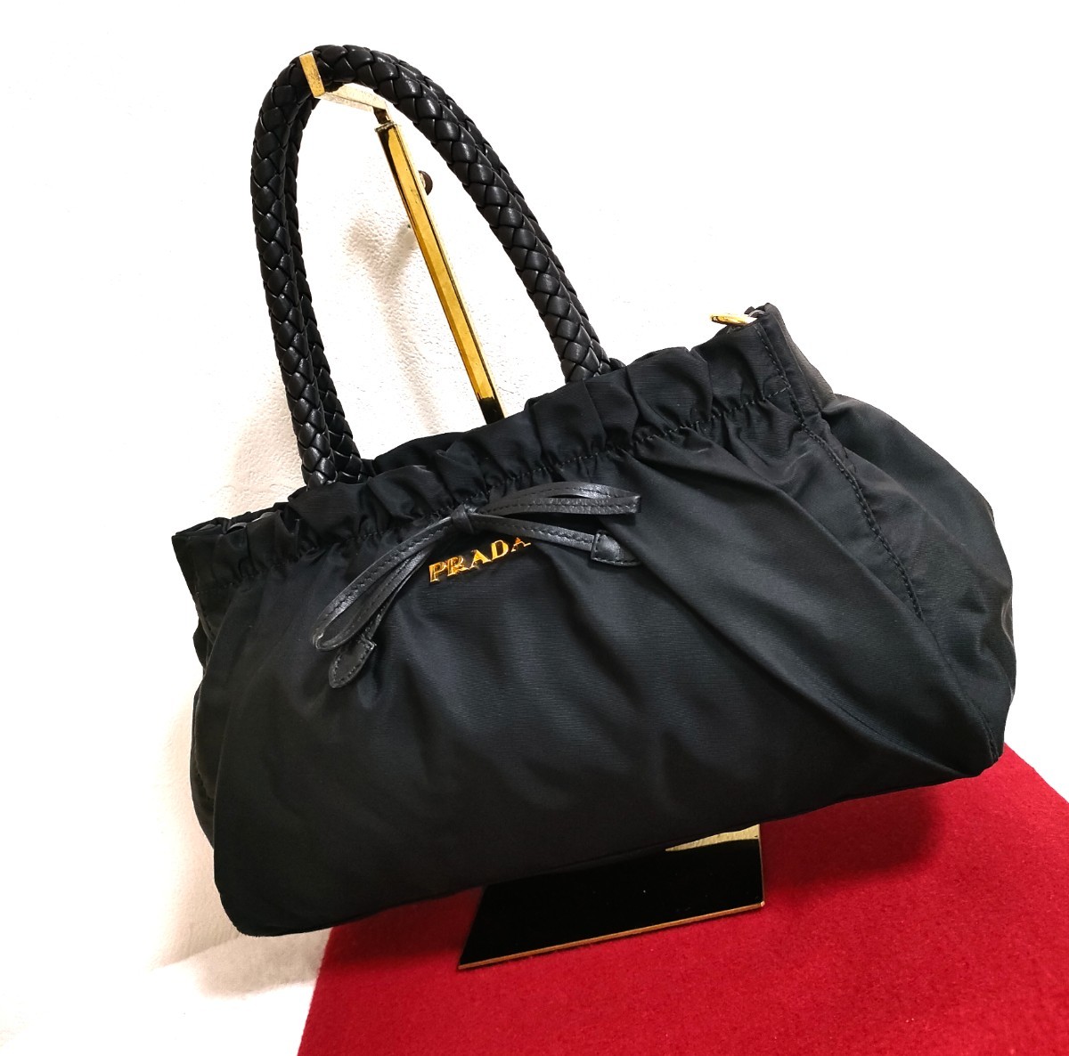 セール】 リボン ハンドバッグ PRADA 極美品 ギャザー ショルダー