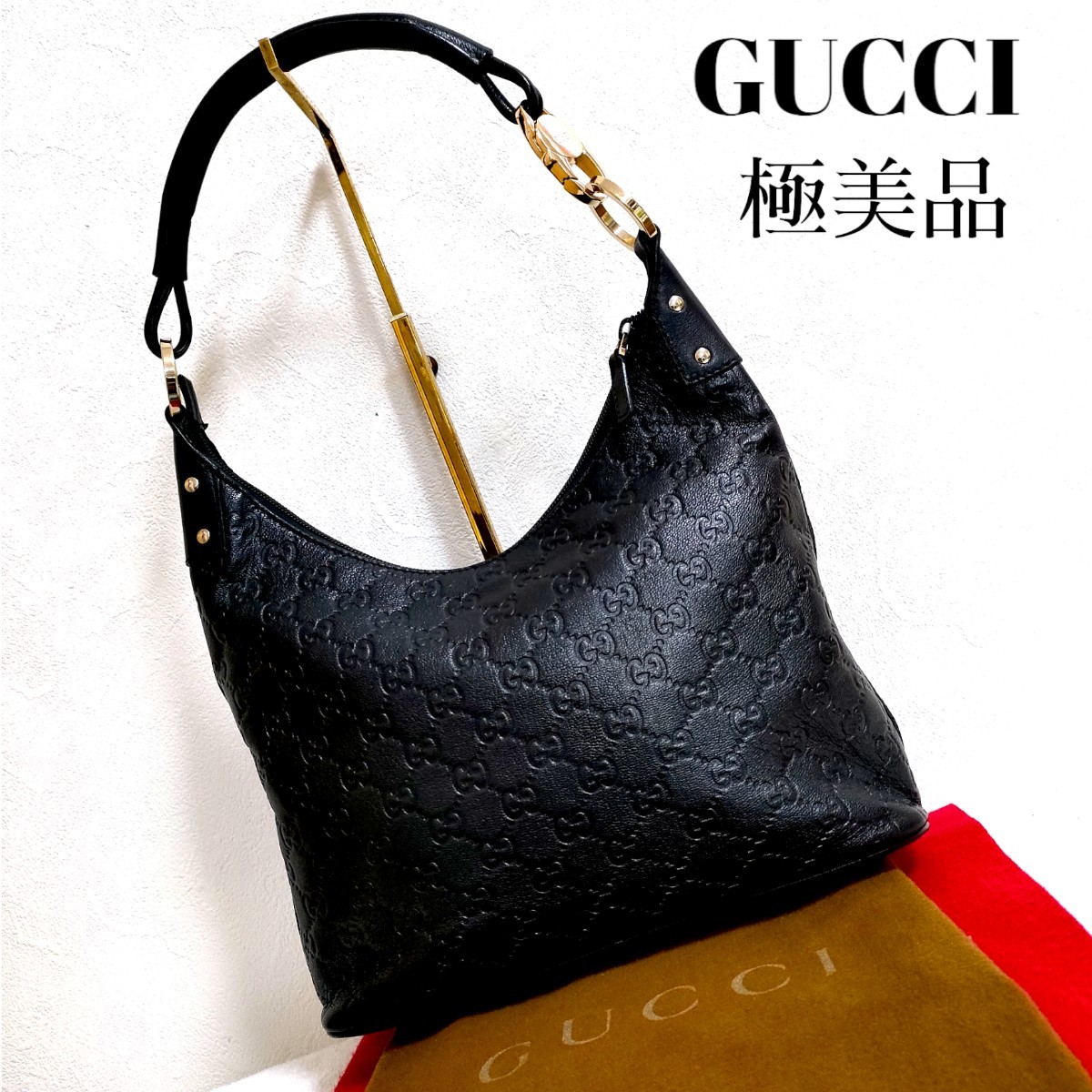 極美品 GUCCI 高級 シマ レザー ワンショルダー トートバッグ グッチ 美品 グッチシマ GG ブラック 黒 ショルダーバッグ