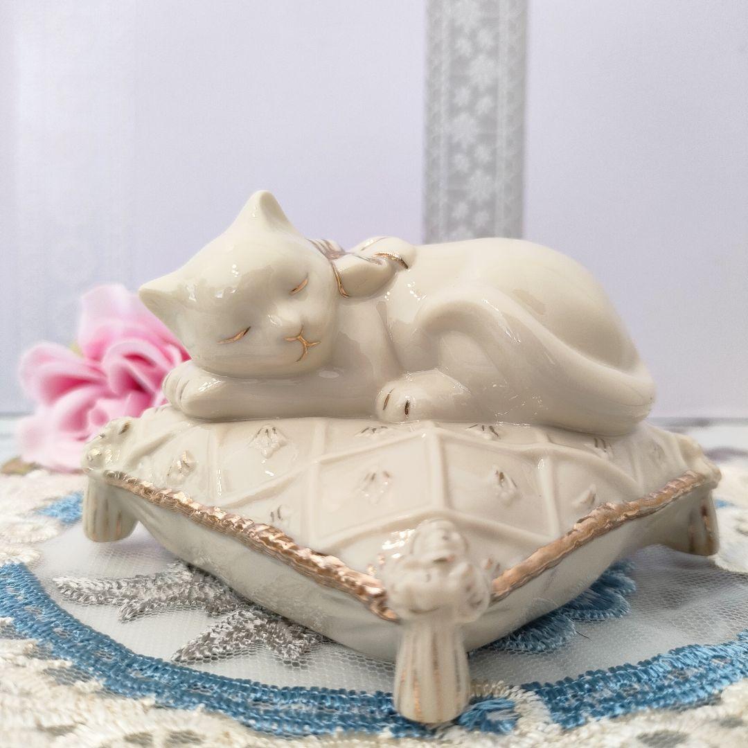 レノックス 陶器 置物 ドリーミング アウェイ 枕で眠る猫 キャット 白猫 LENOX Cat インテリア 金彩 フュギュア フュギュリン ヴィンテージ_画像8