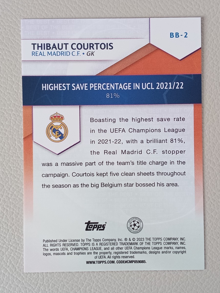 2022-23 TOPPS UEFA CLUB COMPETITIONS クルトワ クルトゥワ COURTOIS インサート BEST OF BEST_画像2