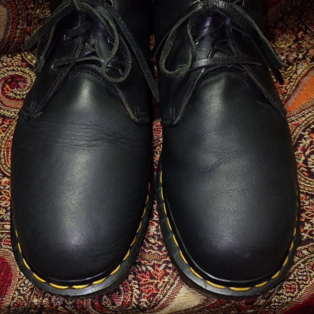 即決可■英国製 Dr.Martens 3ホール チャッカブーツ ワークブーツ ドクターマーチン イングランド製 BLACK 黒 UK10 レザー 革靴 VINTAGE