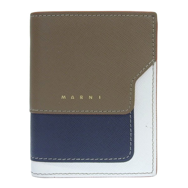 MARNI マルニ レザー 二つ折り コンパクト財布 - ブラウン/ブルー