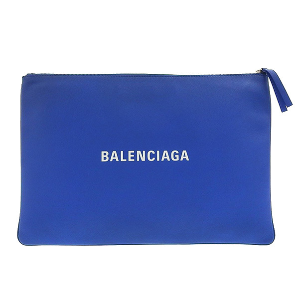 【中古】Balenciaga バレンシアガ レザー ロゴ クリップ L クラッチバッグ セカンドバッグ 485112 ブルー レディース gy