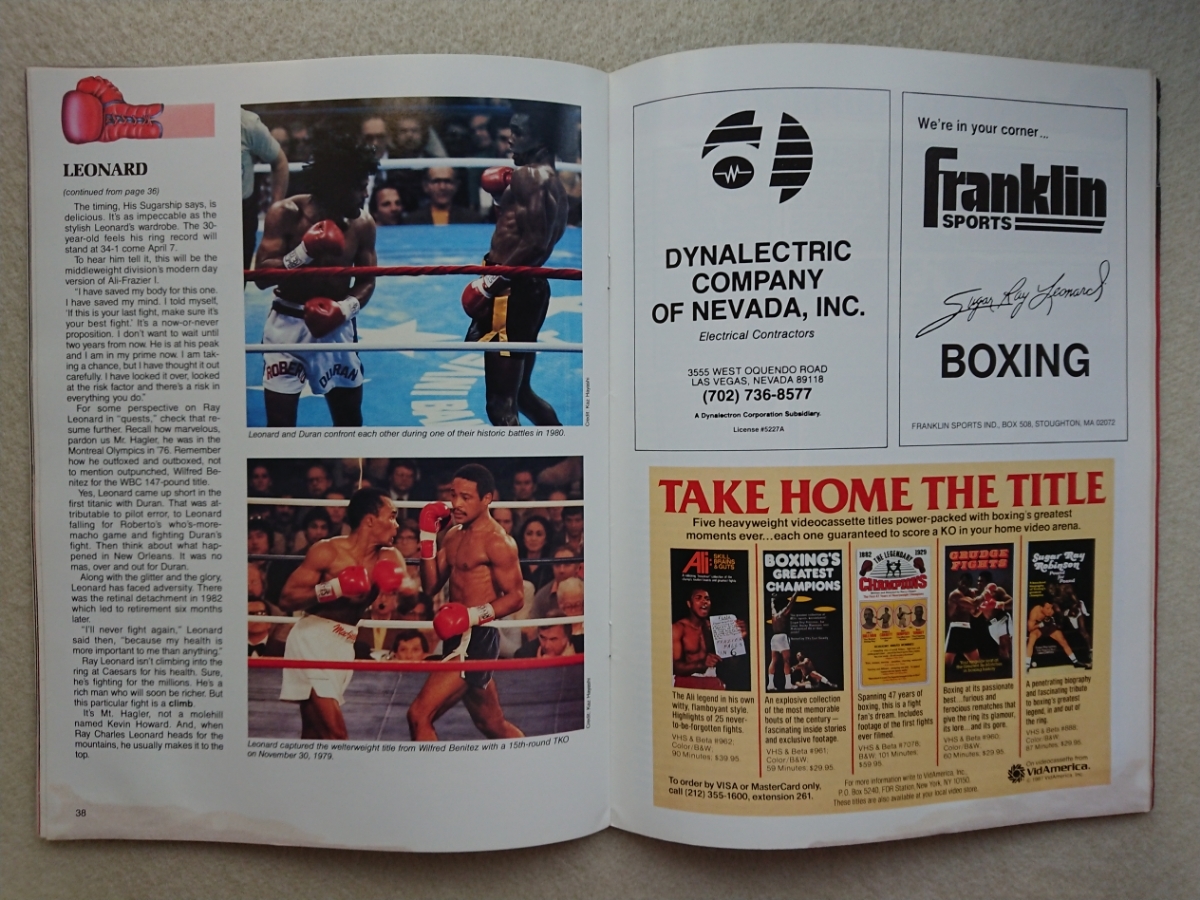  legend. name contest / boxing pamphlet / WBC world middle class title Match 1987.4.6ma- bin * is gla-vsshuga-* Ray * Leonard 