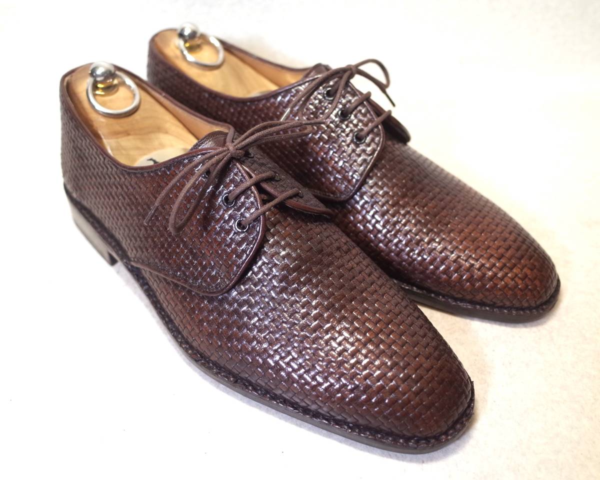 【送料無料】3625■SANTONI/サントーニ■使用少/イタリア製/編込みメッシュ/プレーントゥ/ハンドメイドシューズ/26.5-27cm■の画像2