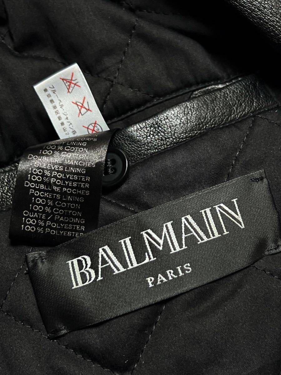 国内正規 美品 BALMAIN バルマン ラムレザー ライダースジャケット レザージャケット ダブルライダース 44