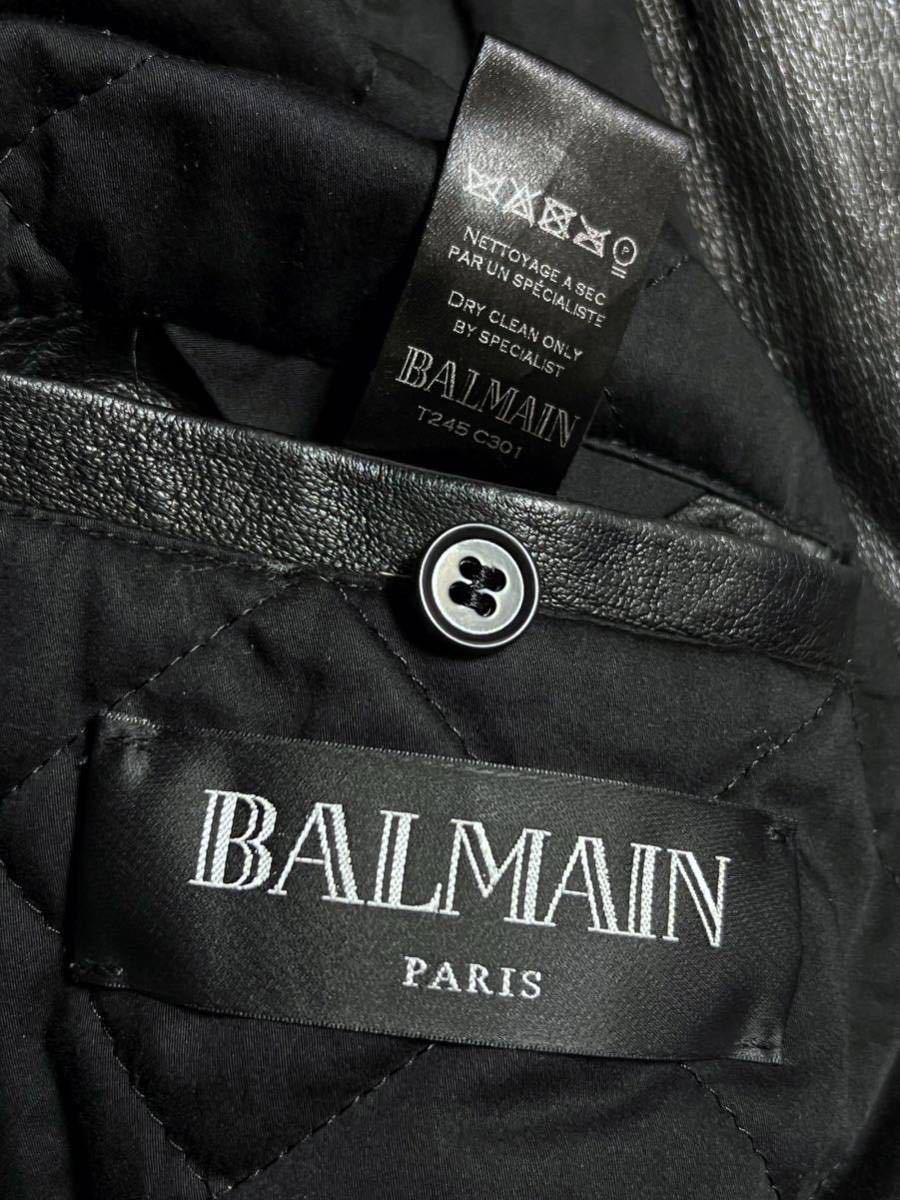 国内正規 美品 BALMAIN バルマン ラムレザー ライダースジャケット レザージャケット ダブルライダース 44