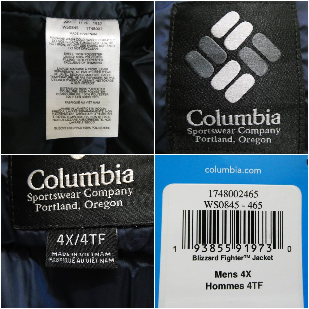 残わずか　入手困難 特大サイズ 防寒 防水 大きいサイズ 防水ジャケット Columbia コロンビア 4XL 5XL 6XL 7L アウトドア ダウン バイク