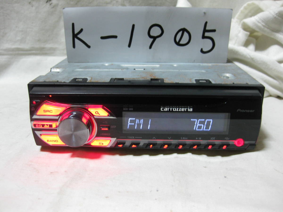 K-1905　Carrozzeria　カロッツェリア　DEH-380　MP3　フロント AUX　1Dサイズ　CDデッキ　故障品_画像1