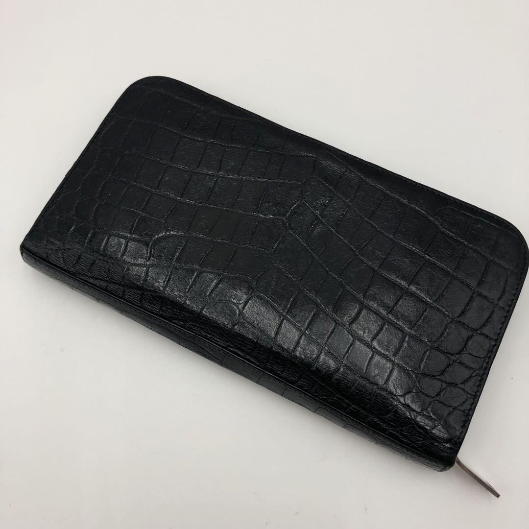 1円『希少モデル クロコ』極美品 Saint Laurent サンローラン メンズ 長財布 ラウンドファスナー オーガナイザー レザー 本革 ブラック 黒_画像3