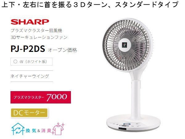 5％OFF】 SHARP プラズマクラスター扇風機 PJ-P2DS-W[3Dターン/DC