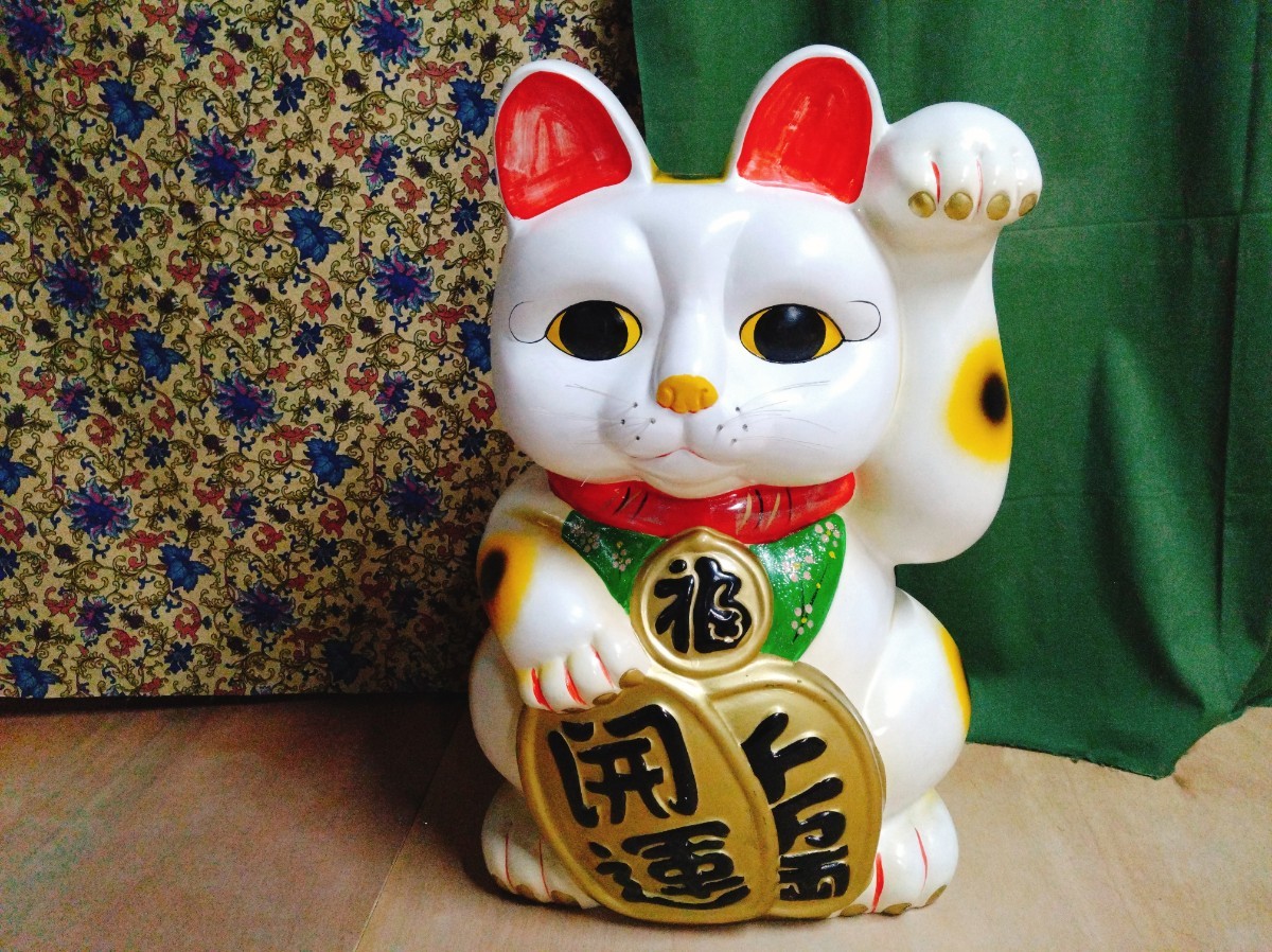 ● 昭和レトロ 喫茶店 置物 招き猫 特大 20号 貯金箱 H62cm W41 D35cm 9.1kg 商売繁盛 千客万来 招福 縁起物 ③_画像1