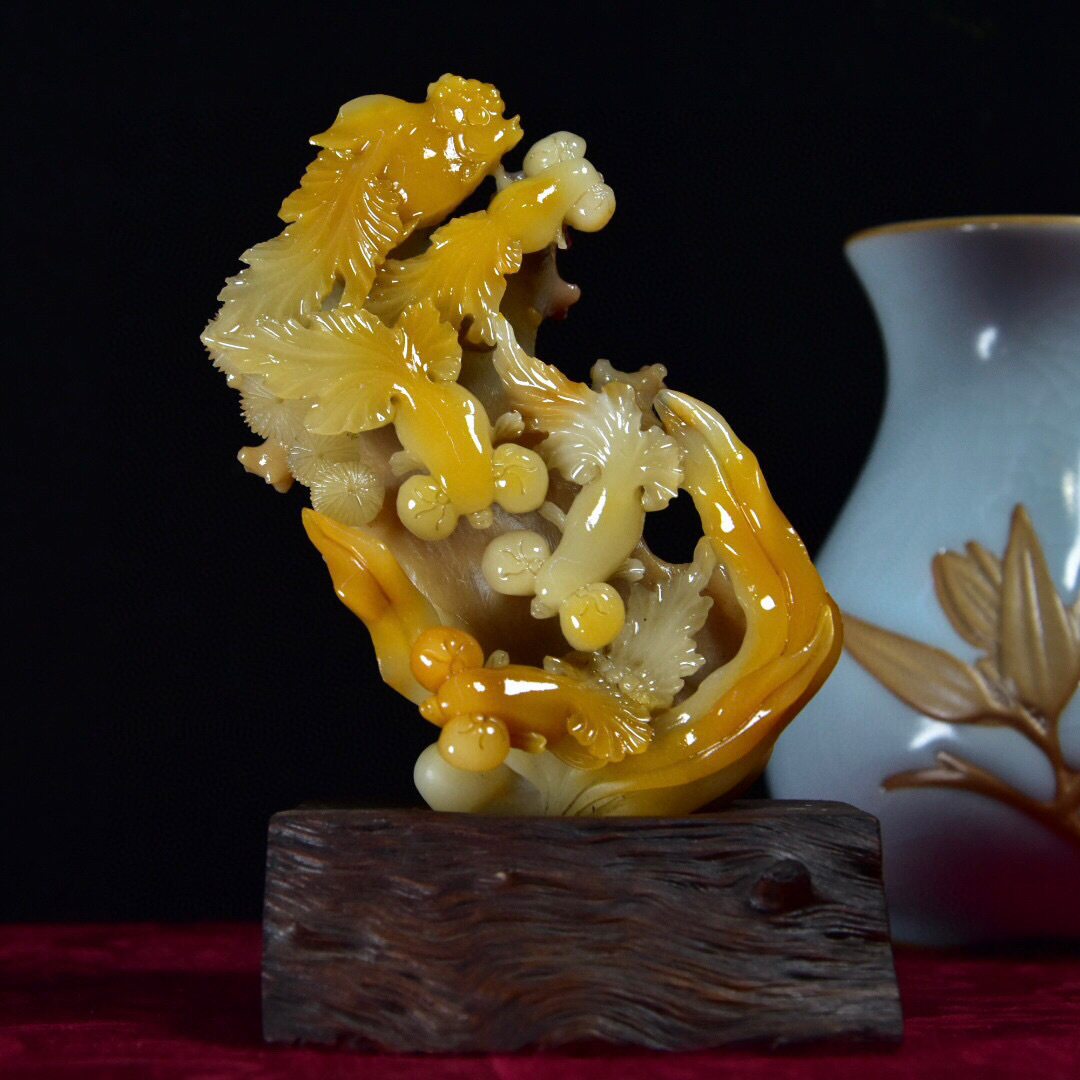 寿山石・芙蓉石・細密彫・金玉滿堂紋印章・箱付『収蔵家蔵』稀少珍品