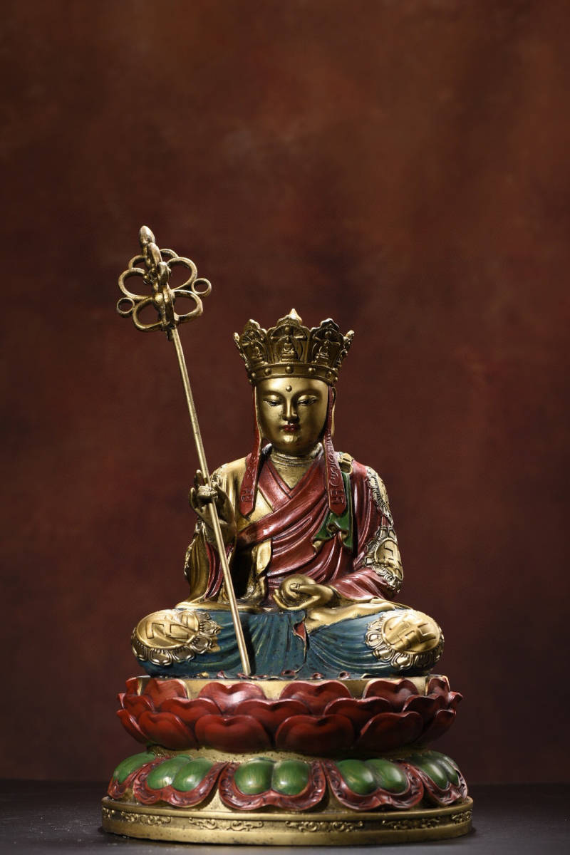 銅製・金鍍・彩繪・地藏菩薩像『収蔵家蔵』稀少珍品・置物・古賞物