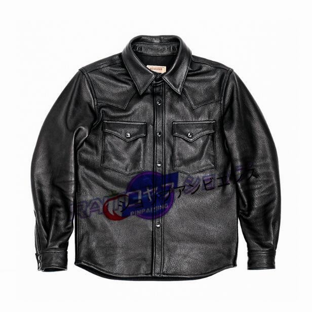 定番人気! 新入荷★質の良い牛革でシンプルデザイン★ヴィンテージ復刻モデル カウレザーウエスタンシャツ★ロカビリー M~XL バイク用にも Lサイズ 定番人気! 新入荷★質の良い牛革でシンプルデザイン★ヴィンテージ復刻モデル カウレザーウエスタンシャツ★ロカビリー M~XL バイク用にも Lサイズ