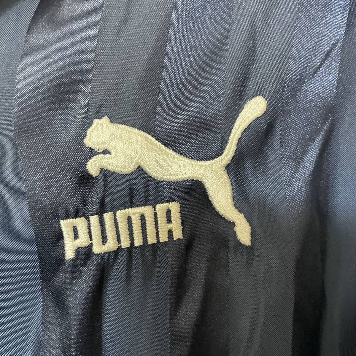 【大きいサイズ・超希少】PUMA プーマ　ジャージ　セットアップ　上下　刺繍ロゴ　シャドーストライプ　シャカシャカ　紺　XO 大きいサイズ_画像7