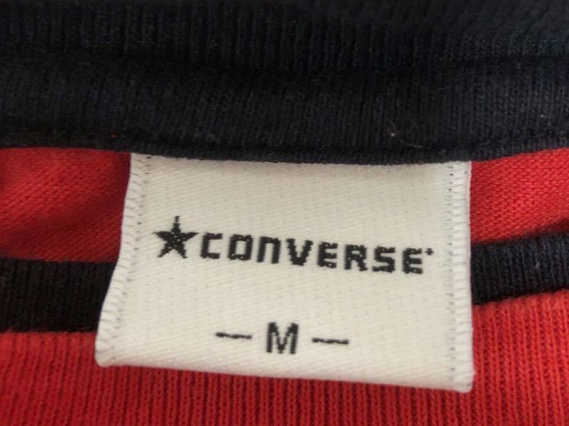 送料込み　コンバース CONVERSE　スニーカー柄　フェイクレイヤード 長袖Tシャツ　メンズMサイズ　綿100％　ロンT　赤×紺　重ね着風　古着_画像8