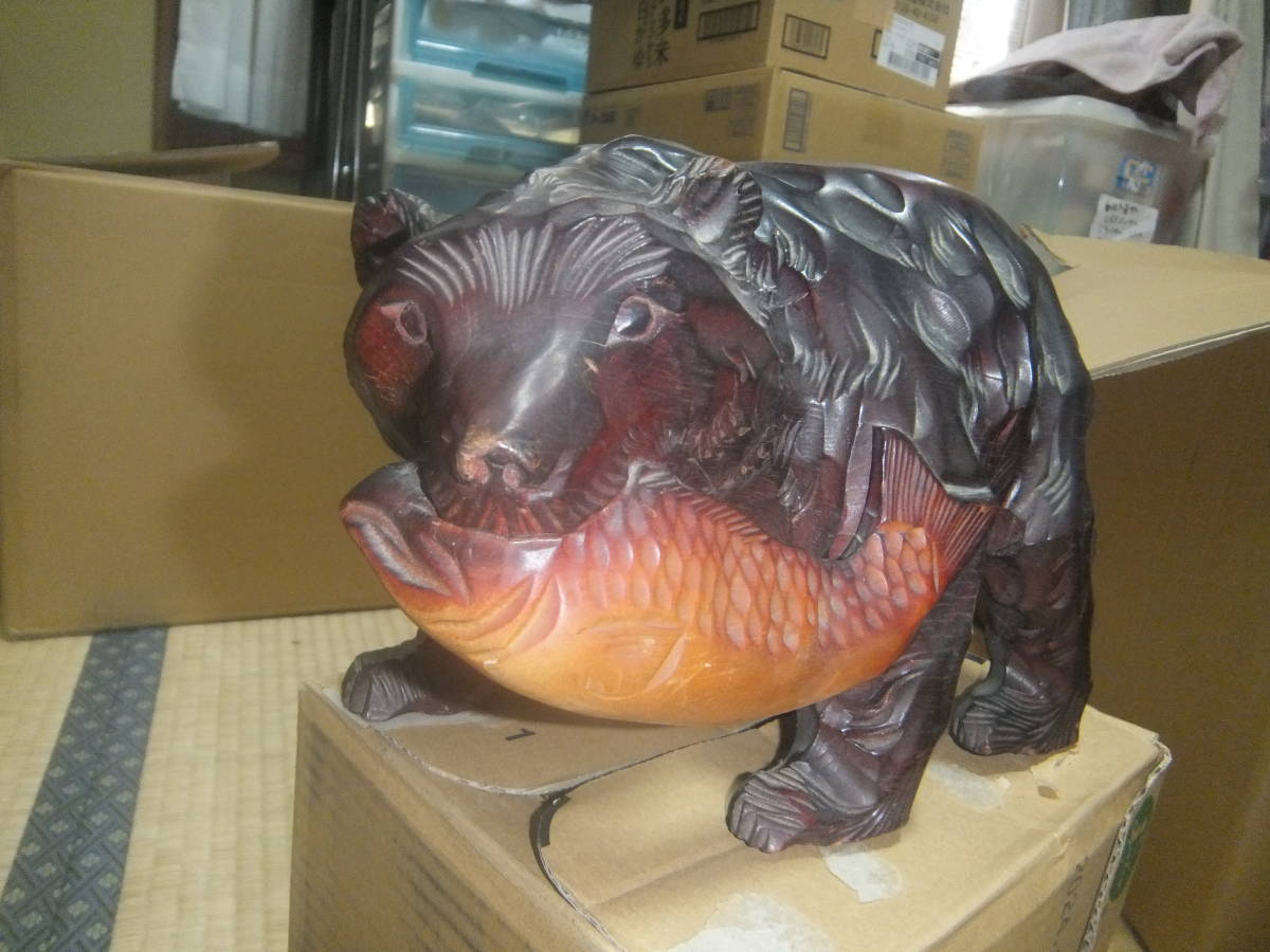 R80906 断捨離　処分　熊/くま/クマの木彫り　北海道お土産　USED　保管品_画像2
