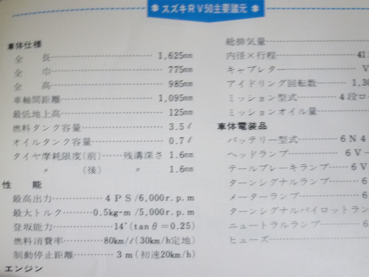 VanVan van van RV50 50S 70S 90 125 CM75 wiring diagram have Suzuki owner's manual owner manual use instructions free shipping 