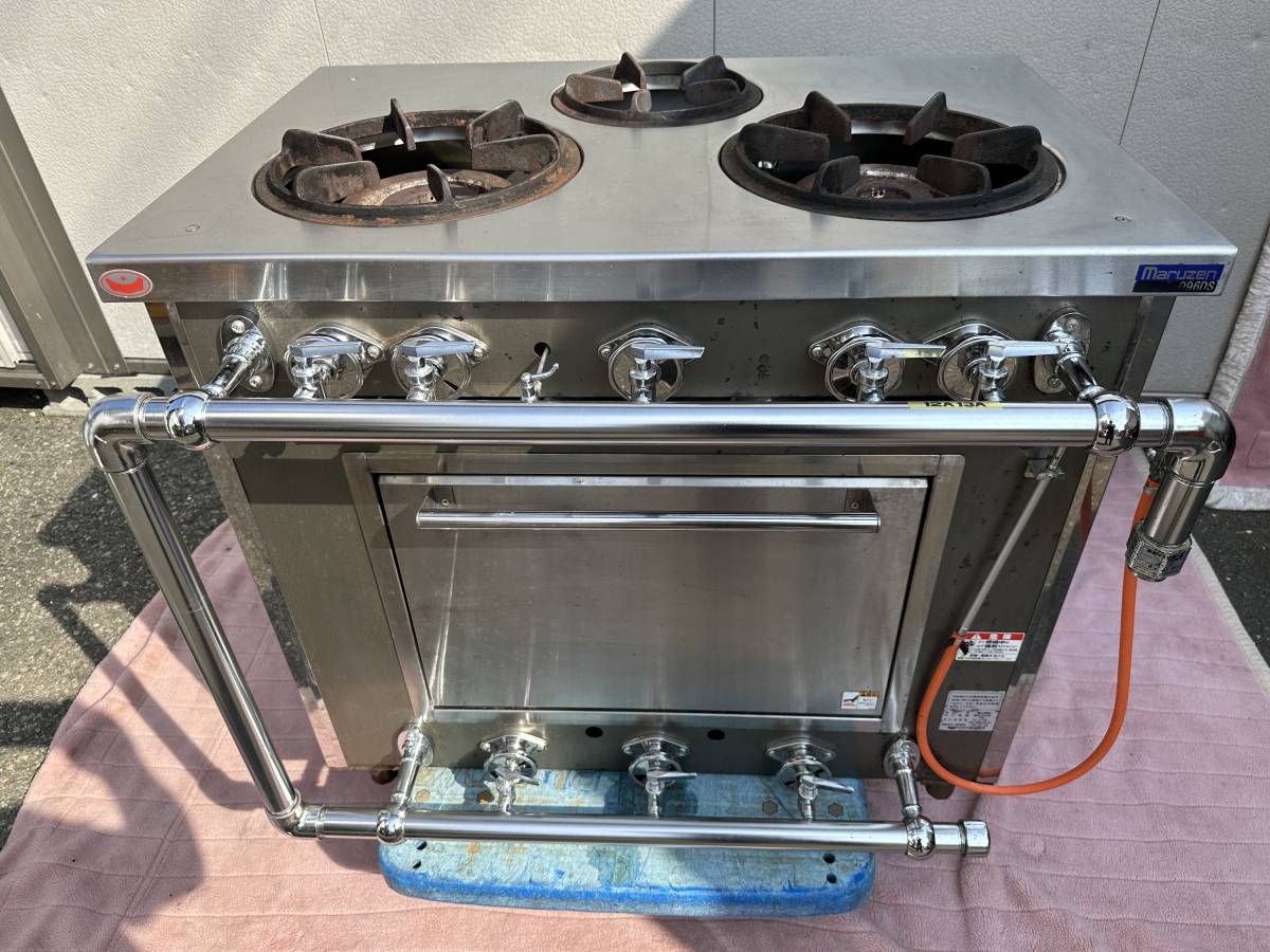 マルゼン　オーブン付き　3口ガステーブル　ガスコンロ　2020年製　MGR‐096DS　　厨房機器　業務用　都市ガス