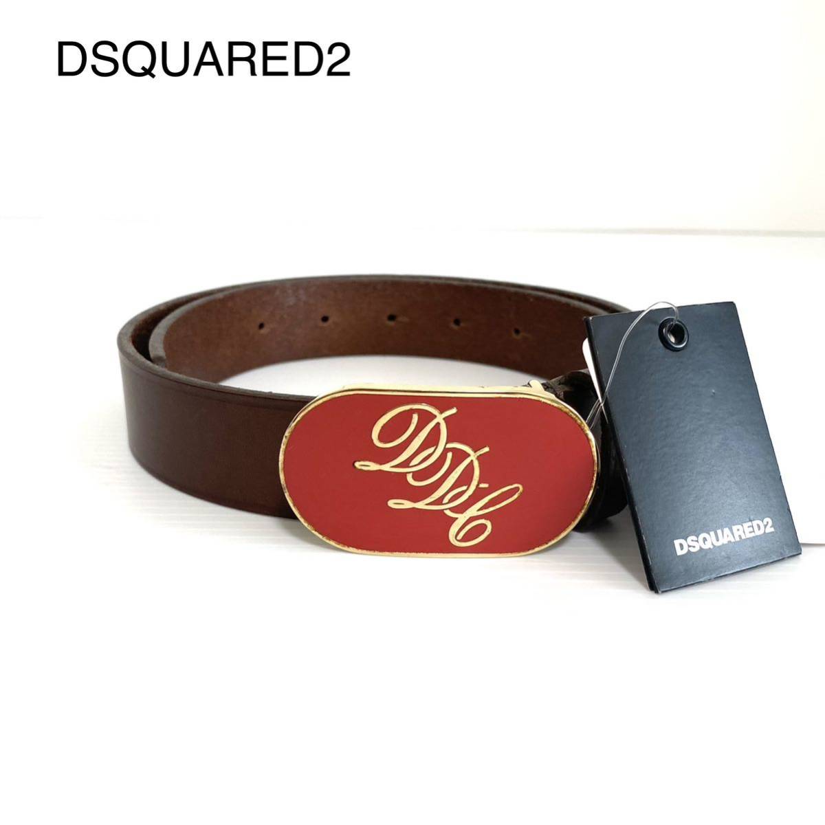 極美品 DSQUARED2 ディースクエアード ゴールドバックル ベルト 茶　レディースベルト_画像1