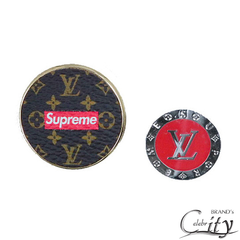 LOUIS VUITTON[ Louis Vuitton × Supreme ] сотрудничество булавка брошь 2 позиций комплект монограмма MP2076bachi[ не использовался товар ]