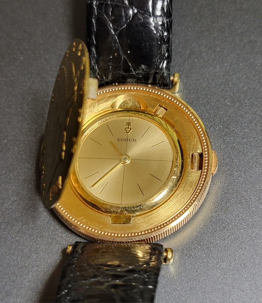  ultra rare operation goods Corum CORUM coin watch opening and closing type hand winding wristwatch pure gold gold coin clock men's wristwatch 