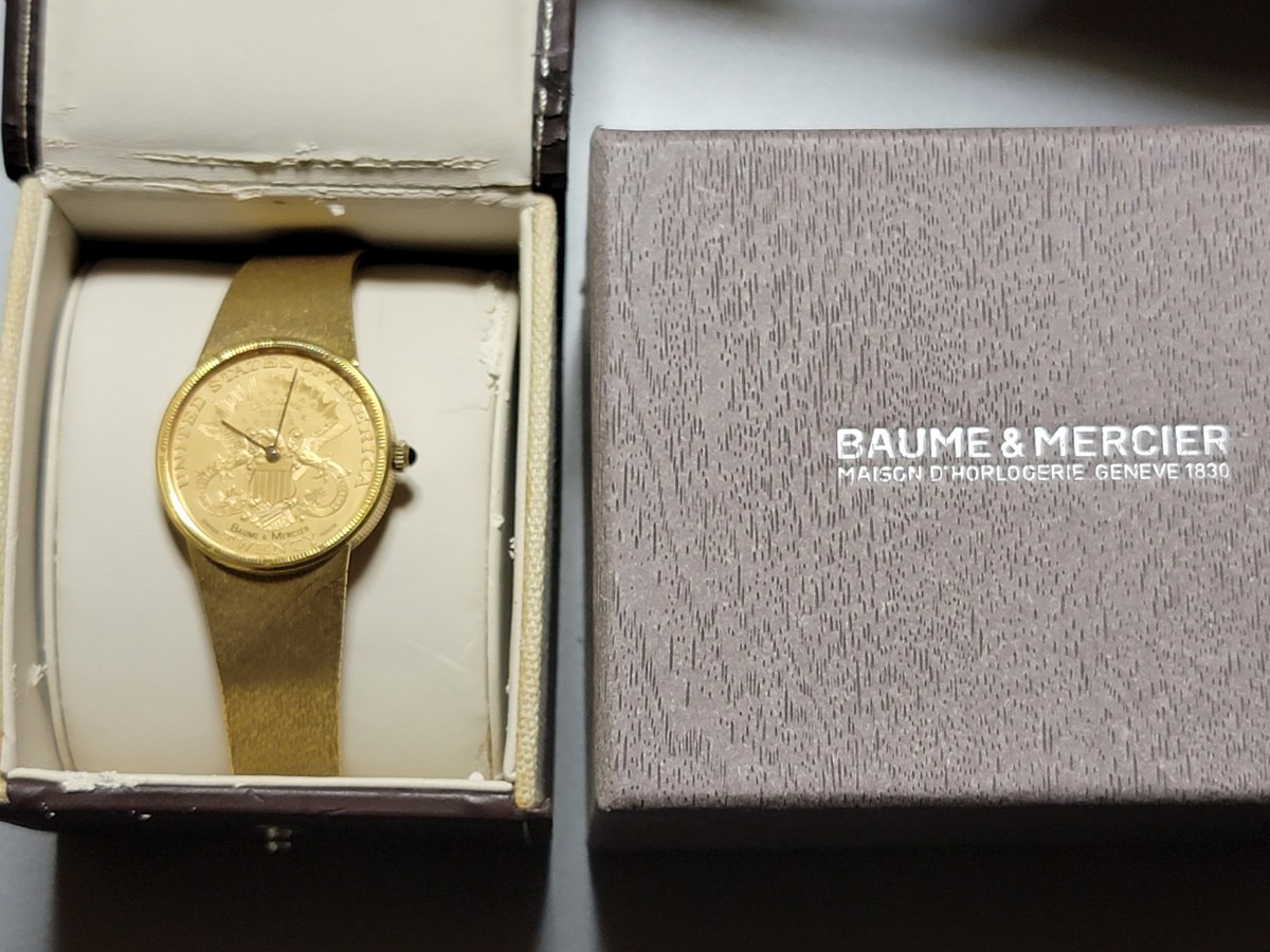 動作品　18金無垢　BAUME＆MERCIER 　ボームアンドメルシエ　18k コインウォッチ　金貨時計　91g メンズ腕時計
