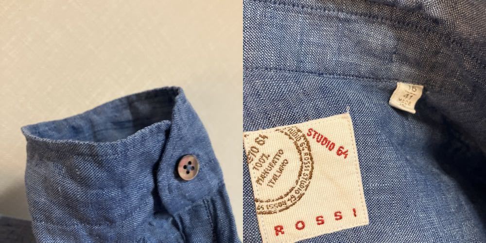 ロッシ Rossi Studio 64 /長袖リネンシャツ /シャンブレー /ブルー /イタリア製 /サイズ16-41の画像7