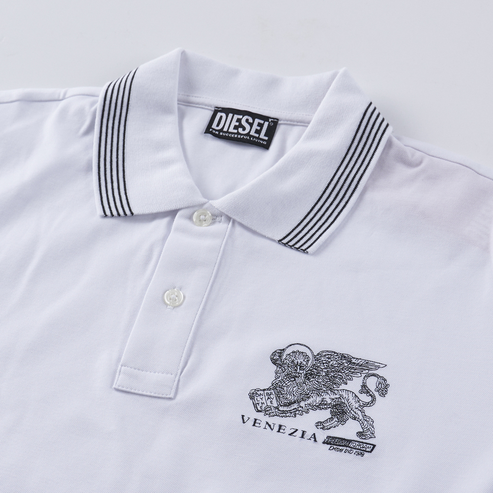 L/【匿名発送】新品 DIESEL ディーゼル ロゴ ポロシャツ T-SMITH-D1 メンズ レディース ブランド ベネチア ホワイト