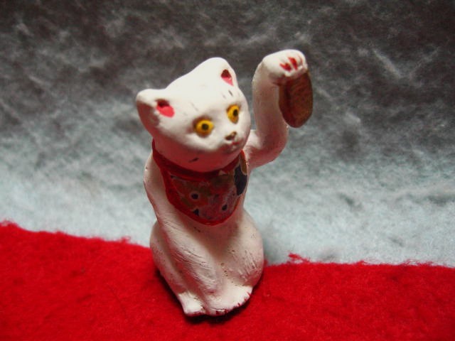 【福】　古い　小判持ち招き猫土人形 縁起物 まねきねこ ネコ 郷土玩具_画像3