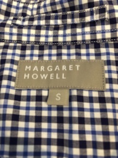  beautiful goods men's MARGARET HOWELL silver chewing gum check shirt S shirt check Margaret Howell MHL long sleeve 44 M 46 white black blue 