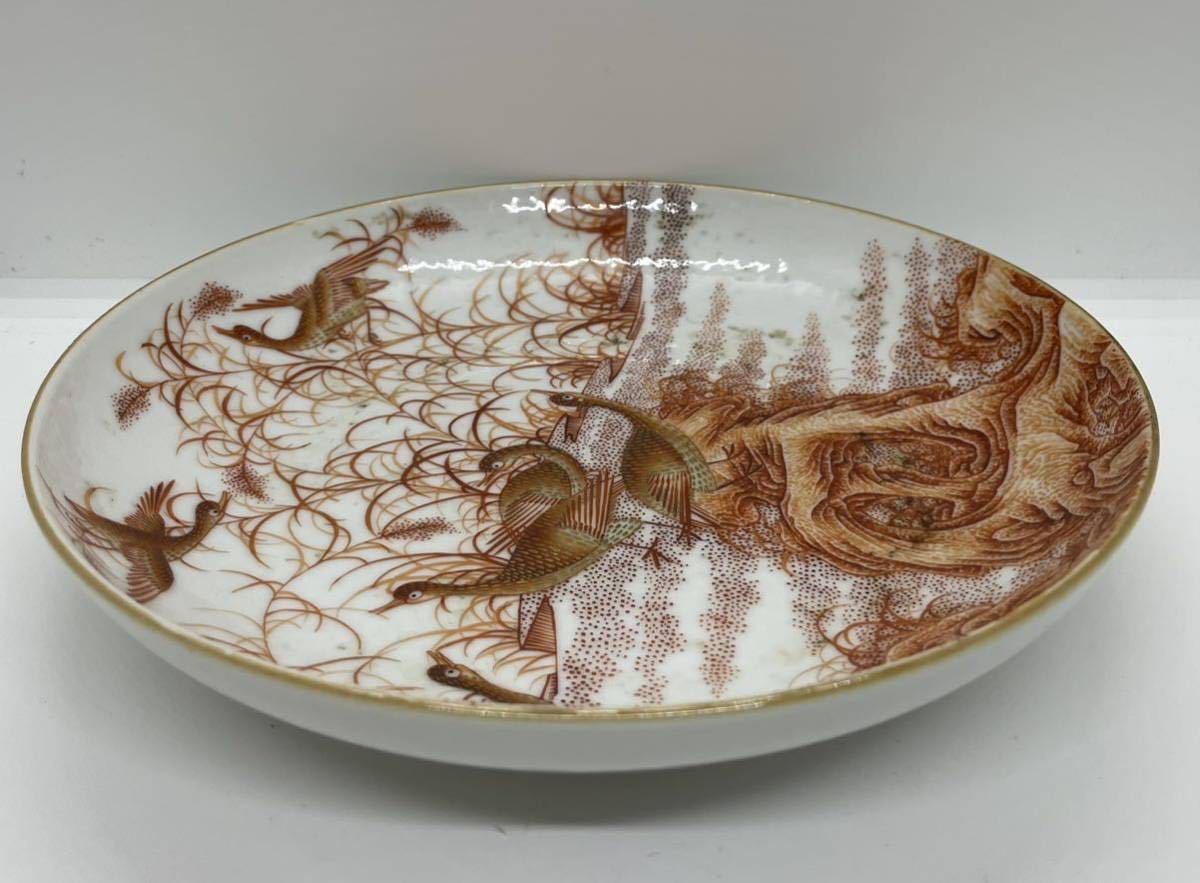清時代光緒唐物粉彩染付鶴文皿大皿中国美術骨董品陶磁器古美術飾り皿
