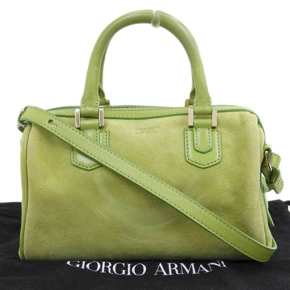 【本物保証】 布袋付 美品 ジョルジオ アルマーニ GIORGIO ARMANI 2WAY バッグ スエード グリーン