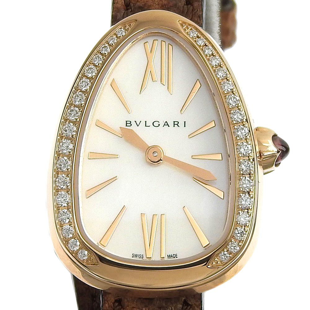 【本物保証】 箱・保付 超美品 ブルガリ BVLGARI セルペンティ レディース クォーツ電池 腕時計 ベゼルダイヤ シェル文字盤 SPP27WPGDL