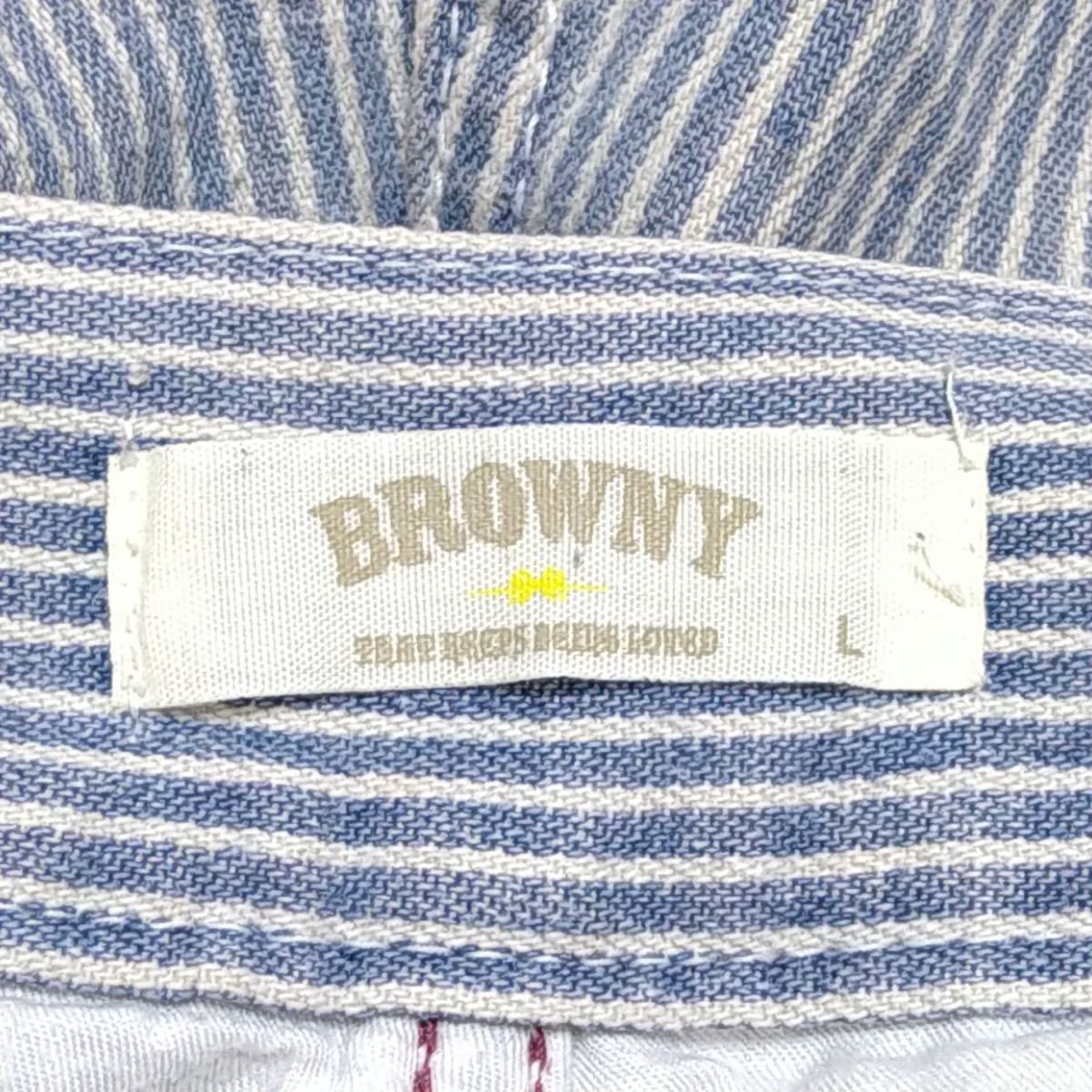 【BROWNY】ブラウニー ヒッコリー ベイカー パンツ コットン100％ デニム生地 シンチバック ライトブルー青白 メンズ サイズL/11091w_画像9