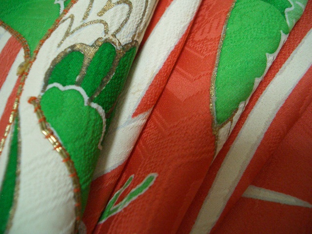  старый ткань натуральный шелк кимоно ткань лоскут черепаха .. сосна. земля .* зеленый. . журавль 250. античный прошлое кимоно переделка старый .