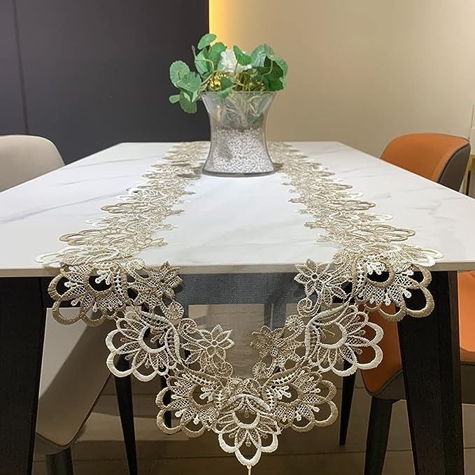 テーブルランナー　シースルー　刺繍　 レース　花柄　上品　 テーブルクロス　センターテーブル　エレガント　北欧