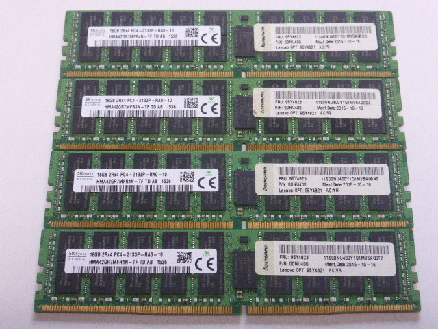 メモリ サーバーパソコン用 1.20V SK hynix PC4-17000P(DDR4-2133P) ECC Registered 16GBx4枚合計64GB 起動確認済です HMA42GR7MFR4N-TF③
