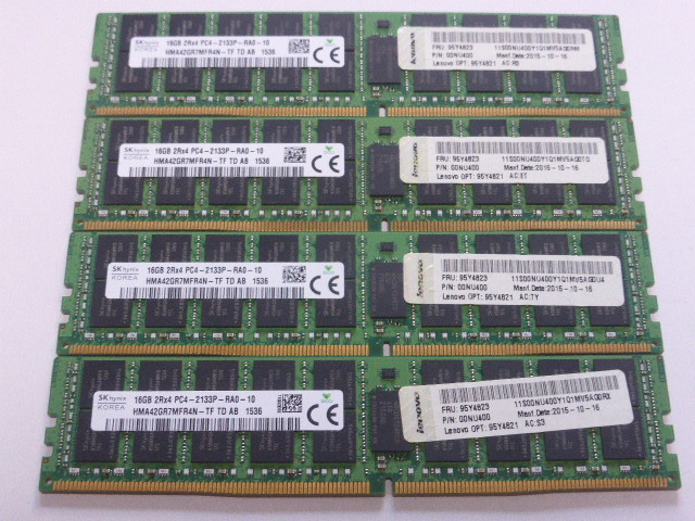 メモリ サーバーパソコン用 1.20V SK hynix PC4-17000P(DDR4-2133P) ECC Registered 16GBx4枚合計64GB 起動確認済です HMA42GR7MFR4N-TF④