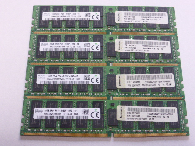 メモリ サーバーパソコン用 1.20V SK hynix PC4-17000P(DDR4-2133P) ECC Registered 16GBx4枚合計64GB 起動確認済です HMA42GR7MFR4N-TF⑤