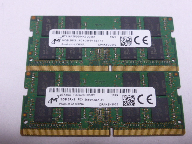 メモリ ノートパソコン用 1.20V Micron DDR4-2666 PC4-21300 16GBx2枚 合計32GB 起動確認済みです②