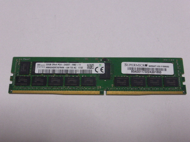 メモリ サーバーパソコン用 1.20V SK hynix PC4-19200T(DDR4-2400T) ECC Registered 32GB 起動確認済です HMA84GR7AFR4N-UH_画像1