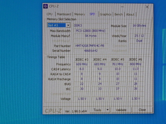 メモリ サーバーパソコン用 低電圧 1.35V hynix PC3L-12800R(DDR3L-1600R) ECC Registered 16GBx4枚 合計64GB 起動確認済みです_画像8